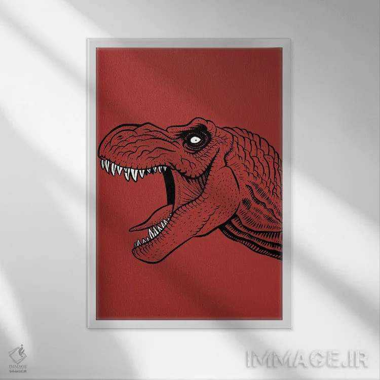 تابلو تاتوی تیرکس اثر آلبرتو پرز - نمای قابدار سفید