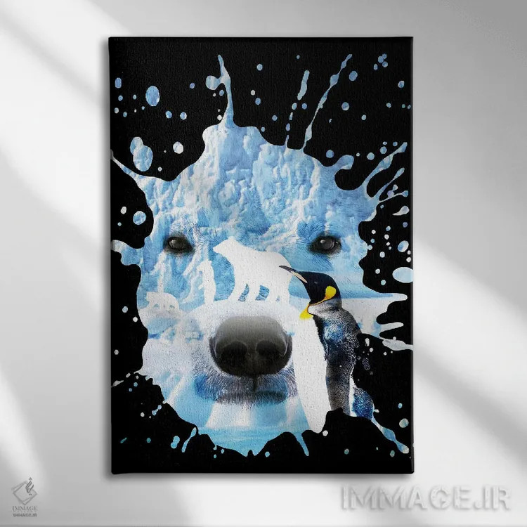 تابلو خرس قطبی با پنگوئن اثر آلبرتو پرز - نمای روبهرو روی دیوار