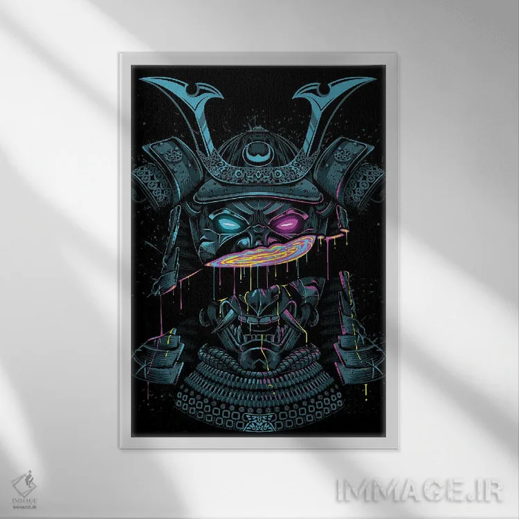 تابلو نقاب سامورایی با برش مایع اثر آلبرتو پرز - نمای قابدار سفید