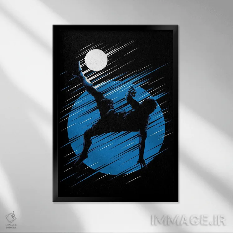 تابلو شوت قیچی برگردان (فوتبال) اثر آلبرتو پرز - نمای قابدار مشکی