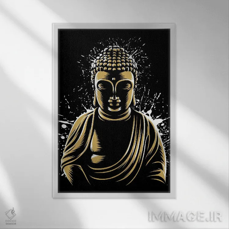 تابلو بودای طلایی اثر آلبرتو پرز - نمای قابدار سفید