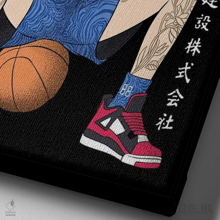 تابلو بسکتبال همراه رامِن (غذای ژاپنی) اثر آلبرتو پرز - نمای نزدیک بافت بوم