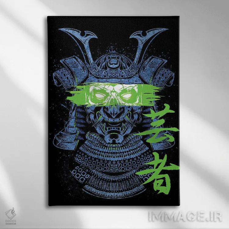 تابلو جنگجوی سامورایی خطخورده اثر آلبرتو پرز - نمای روبهرو روی دیوار