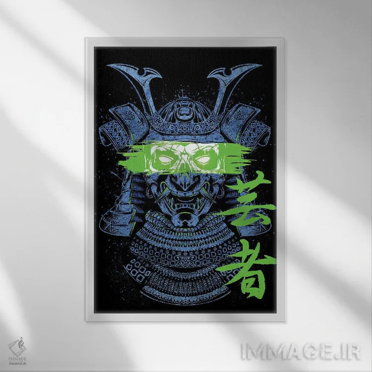 تابلو جنگجوی سامورایی خطخورده اثر آلبرتو پرز - نمای قابدار سفید