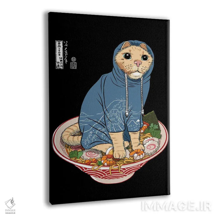 تابلو گربه ژاپنی روی رامن اثر آلبرتو پرز - نمای پرسپکتیو محصول