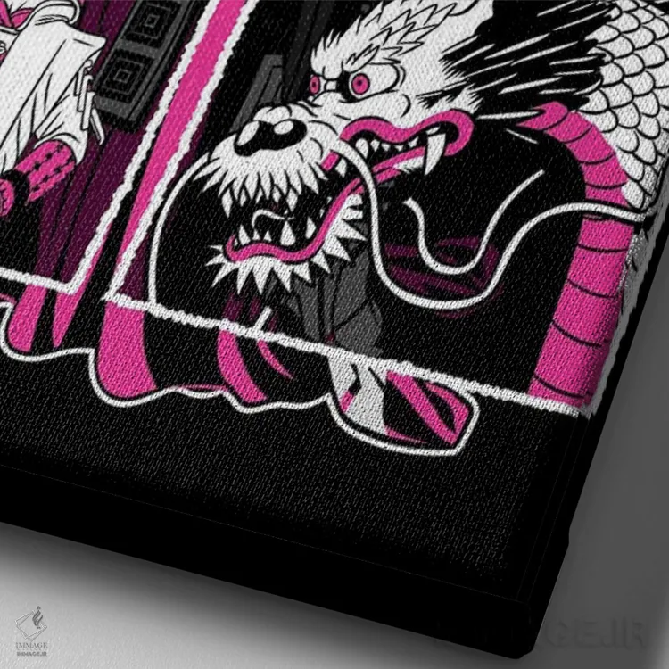 تابلو کابوکی با سامورایی و اژدها اثر آلبرتو پرز - نمای نزدیک بافت بوم