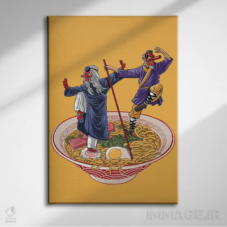 تابلو خدایان ژاپنی در رامن اثر آلبرتو پرز - نمای روبهرو روی دیوار