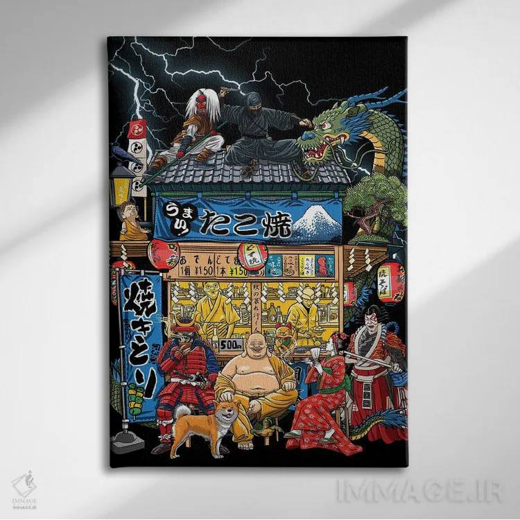 تابلو غرفهٔ خیابانی غذای ژاپنی اثر آلبرتو پرز - نمای روبهرو روی دیوار