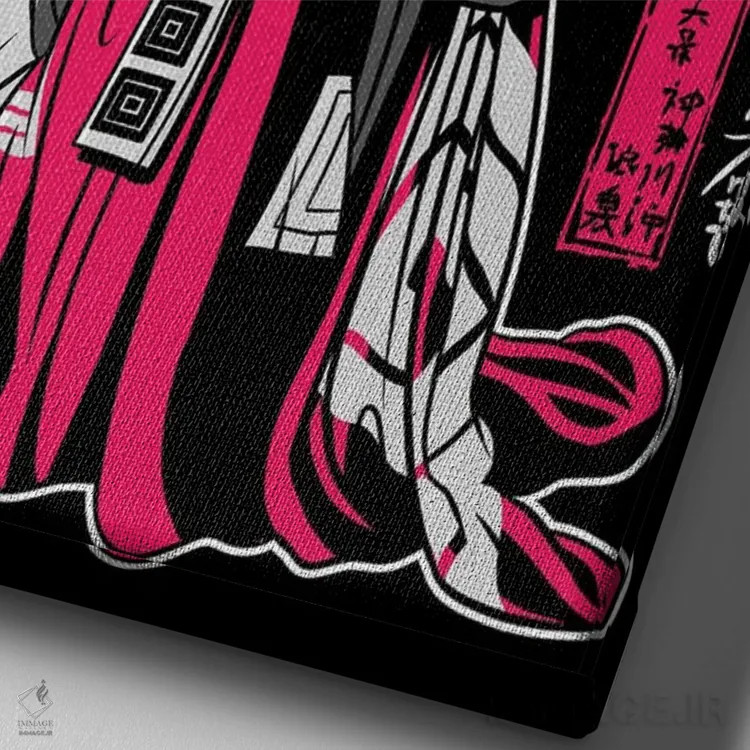 تابلو کابوکی با گیشا ژاپنی اثر آلبرتو پرز - نمای نزدیک بافت بوم