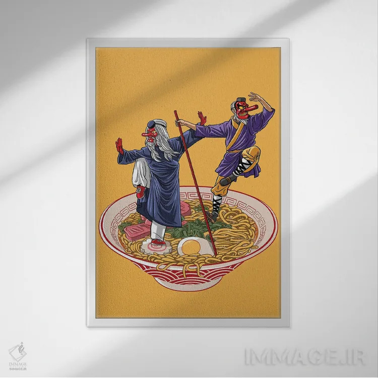 تابلو خدایان ژاپنی در رامن اثر آلبرتو پرز - نمای قابدار سفید