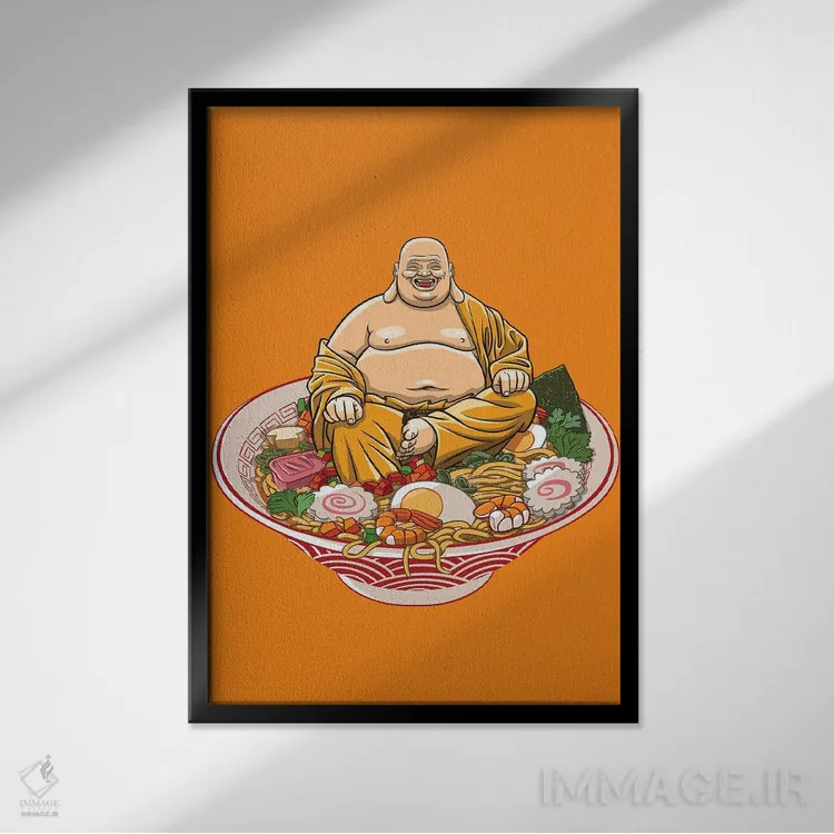 تابلو راهب چاق روی رامن اثر آلبرتو پرز - نمای قابدار مشکی