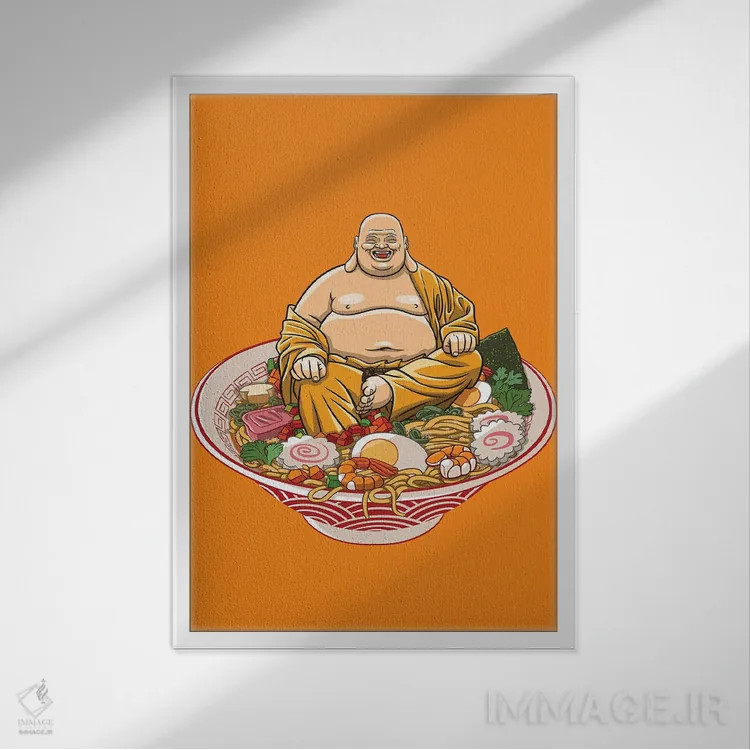تابلو راهب چاق روی رامن اثر آلبرتو پرز - نمای قابدار سفید