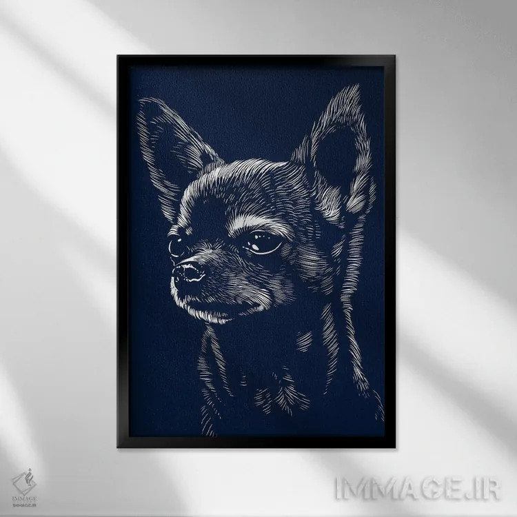 تابلو صورت سگ چیواوا اثر آلبرتو پرز - نمای قابدار مشکی
