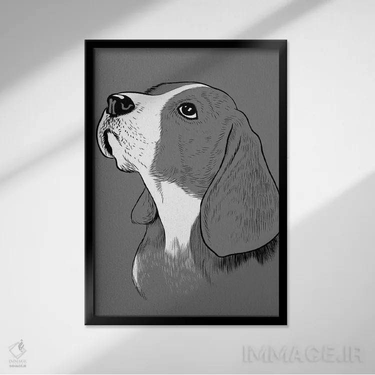 تابلو سگ بیگل دوستداشتنی اثر آلبرتو پرز - نمای قابدار مشکی