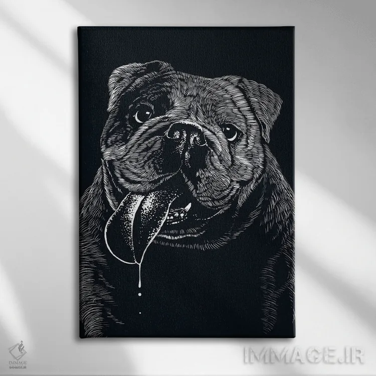 تابلو بولداگ خوشحال اثر آلبرتو پرز - نمای روبهرو روی دیوار