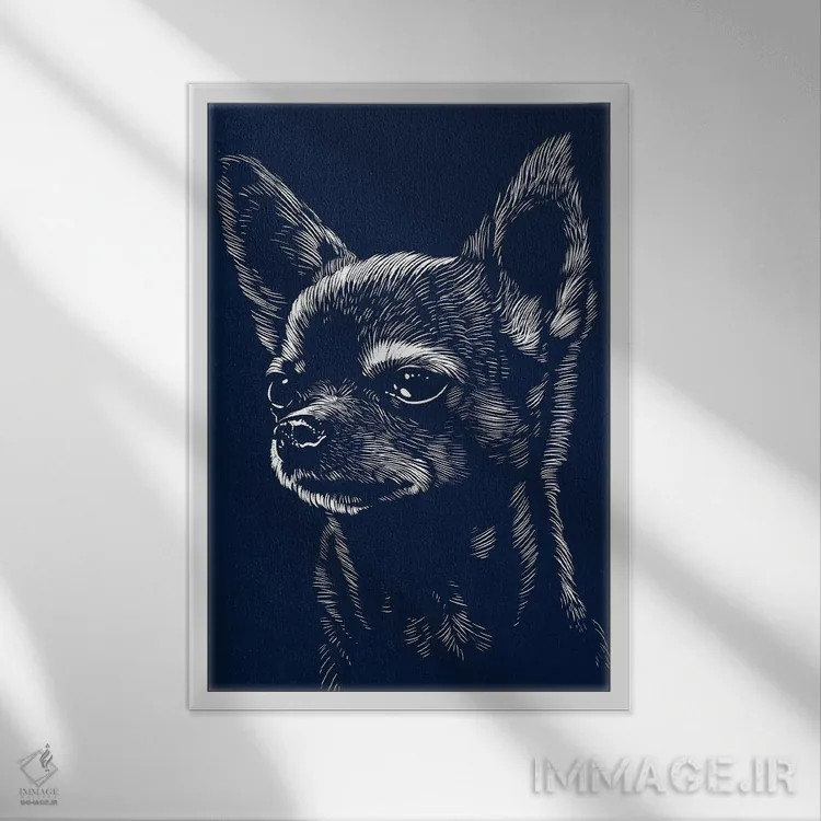 تابلو صورت سگ چیواوا اثر آلبرتو پرز - نمای قابدار سفید