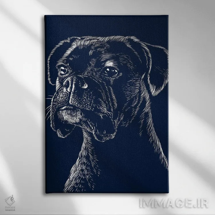 تابلو سگ باکسر خانگی اثر آلبرتو پرز - نمای روبهرو روی دیوار