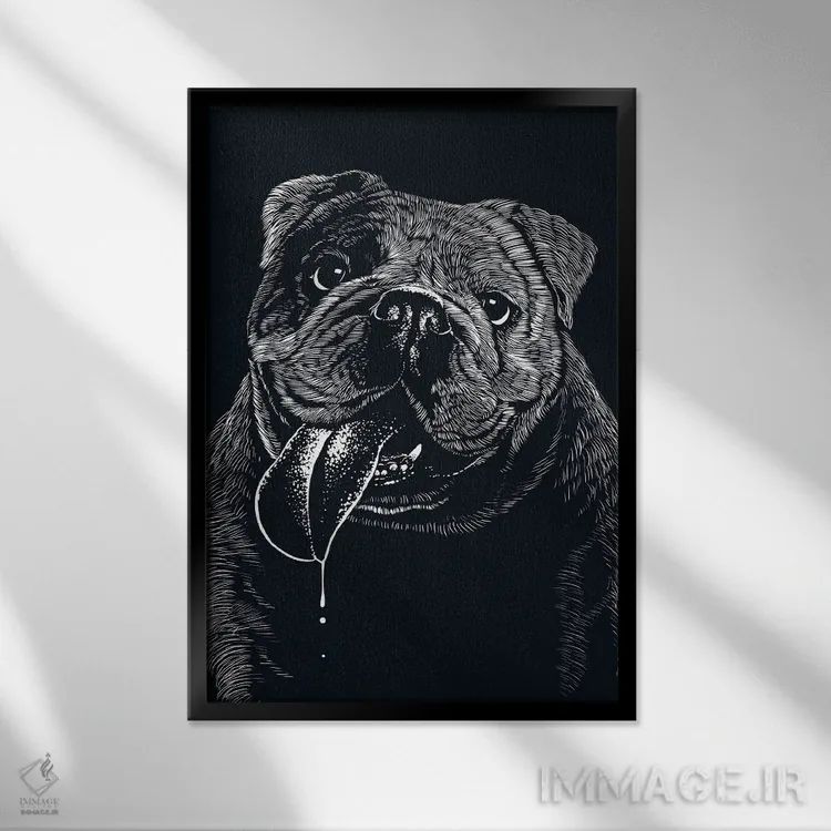 تابلو بولداگ خوشحال اثر آلبرتو پرز - نمای قابدار مشکی