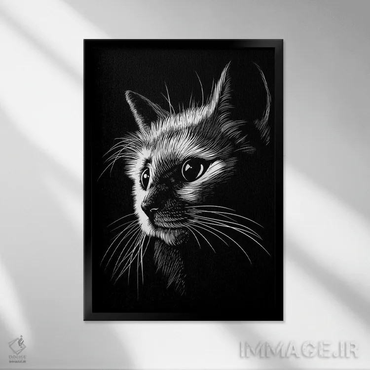 تابلو گربه در سایهها اثر آلبرتو پرز - نمای قابدار مشکی