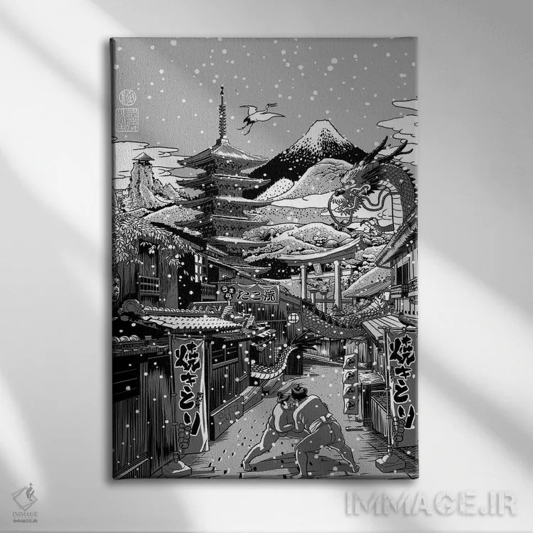 تابلو خیابان ژاپنی برفی اثر آلبرتو پرز - نمای روبهرو روی دیوار