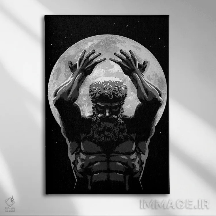 تابلو خدایی که ماه را در دست دارد اثر آلبرتو پرز - نمای روبهرو روی دیوار