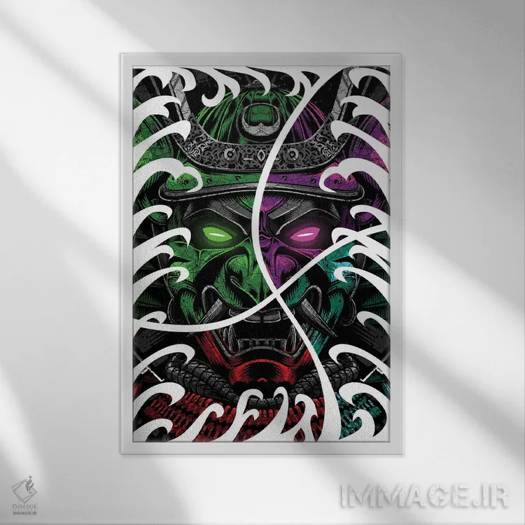 تابلو سَمورایی جنگجو در خالکوبی اقیانوسی اثر آلبرتو پرز - نمای قابدار سفید