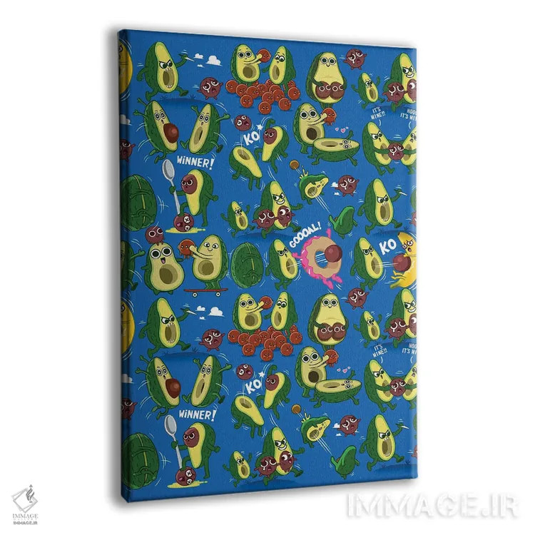 تابلو آووکادوهای بامزه در حرکت اثر آلبرتو پرز - نمای پرسپکتیو محصول