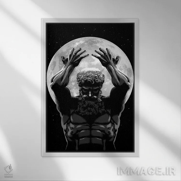 تابلو خدایی که ماه را در دست دارد اثر آلبرتو پرز - نمای قابدار سفید