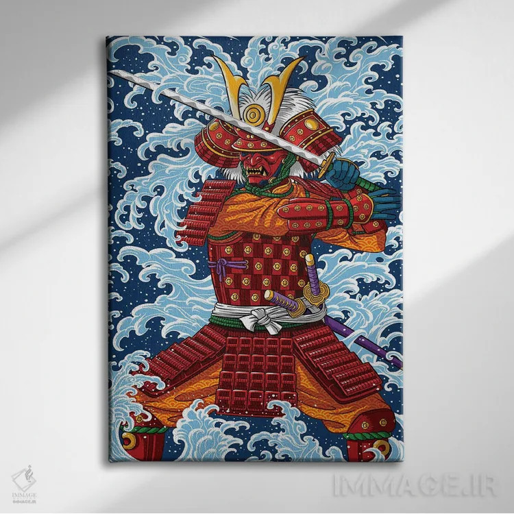 تابلو نبرد سامورایی زیر سونامی اثر آلبرتو پرز - نمای روبهرو روی دیوار