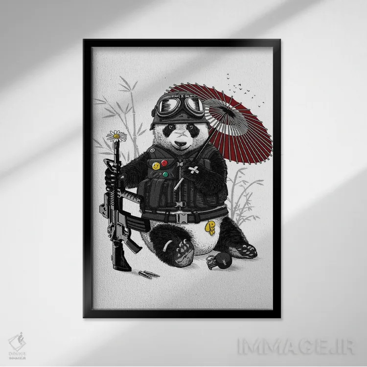 تابلو پاندای نظامی اثر آلبرتو پرز - نمای قابدار مشکی