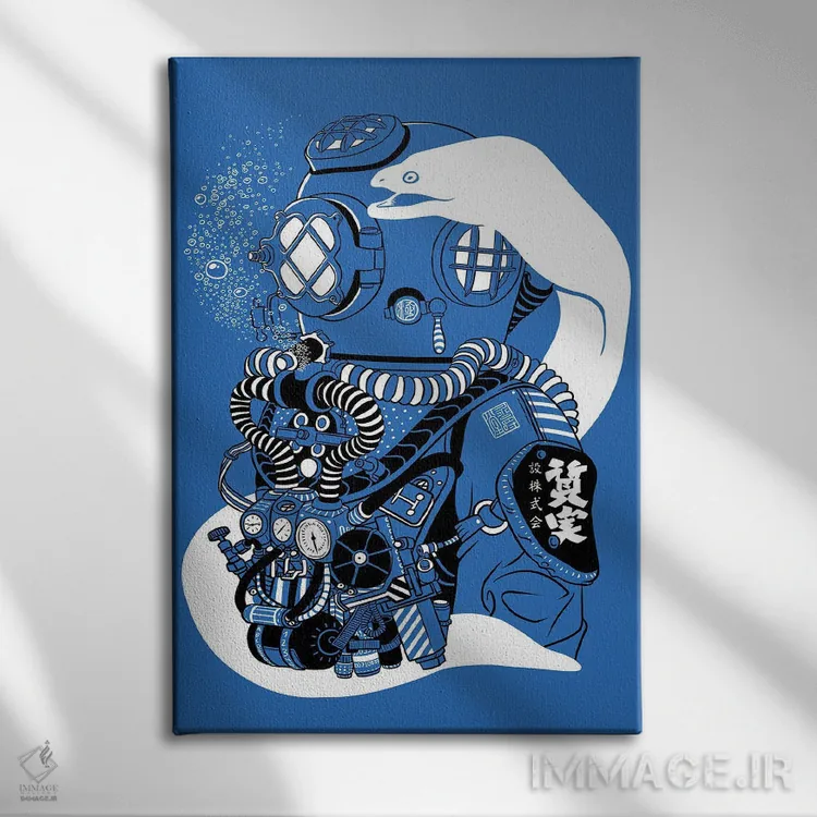 تابلو لباس غواصی استیمپانک اثر آلبرتو پرز - نمای روبهرو روی دیوار