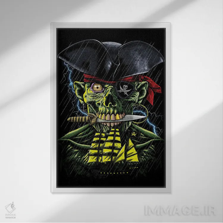 تابلو دزد دریایی زامبی اثر آلبرتو پرز - نمای قابدار سفید