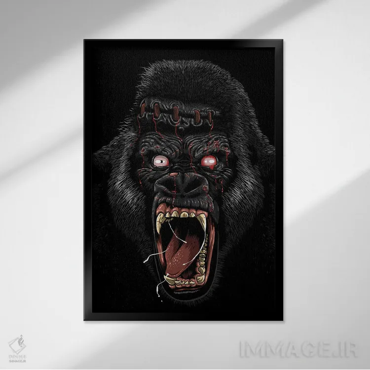 تابلو گوریل زامبی اثر آلبرتو پرز - نمای قابدار مشکی