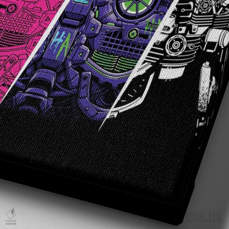 تابلو چندجهانی رباتها (دنیاهای موازی) اثر آلبرتو پرز - نمای نزدیک بافت بوم