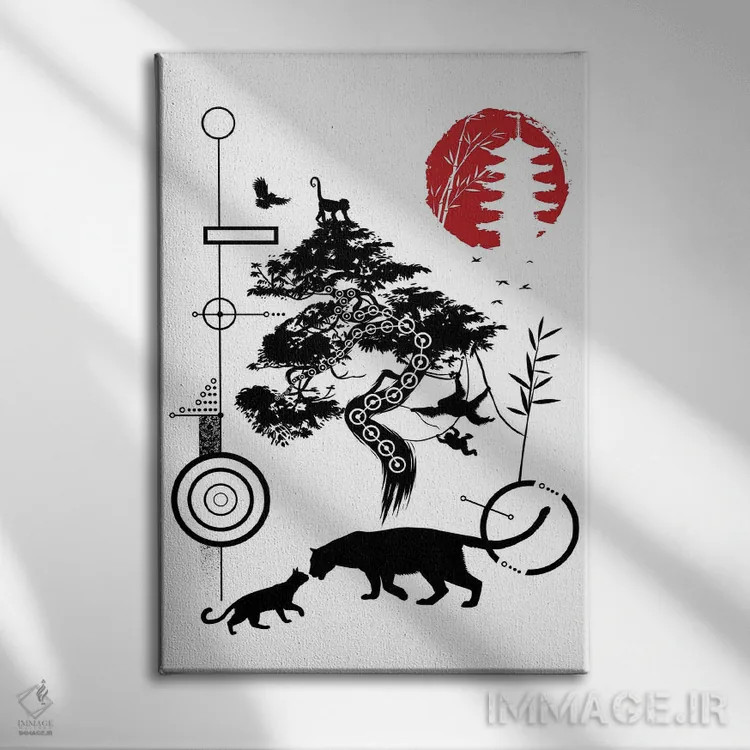تابلو دایرههای هندسی طبیعت گربهسانان اثر آلبرتو پرز - نمای روبهرو روی دیوار