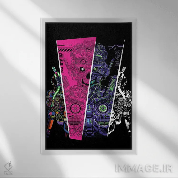 تابلو چندجهانی رباتها (دنیاهای موازی) اثر آلبرتو پرز - نمای قابدار سفید