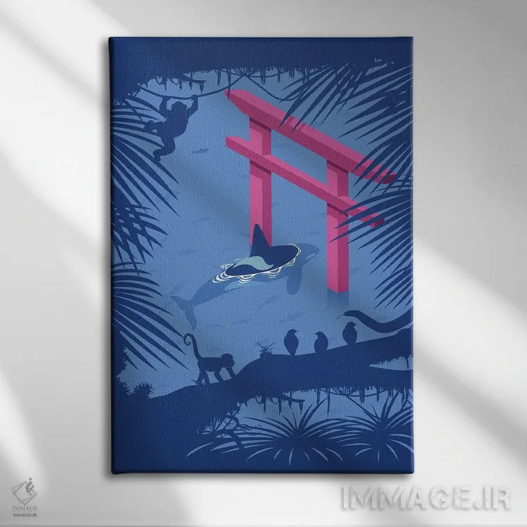 تابلو نهنگ زیر توری ژاپنی (دروازه آیینی) اثر آلبرتو پرز - نمای روبهرو روی دیوار