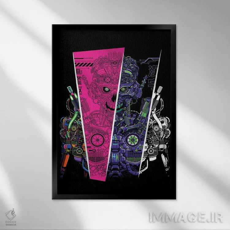 تابلو چندجهانی رباتها (دنیاهای موازی) اثر آلبرتو پرز - نمای قابدار مشکی