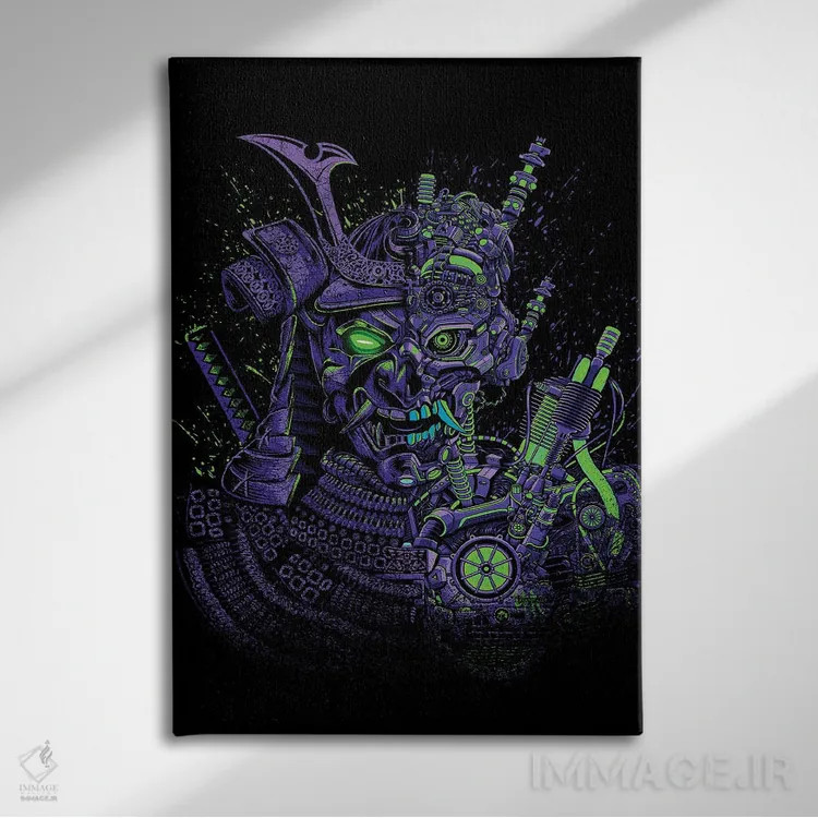 تابلو سامورایی رباتیک اثر آلبرتو پرز - نمای روبهرو روی دیوار