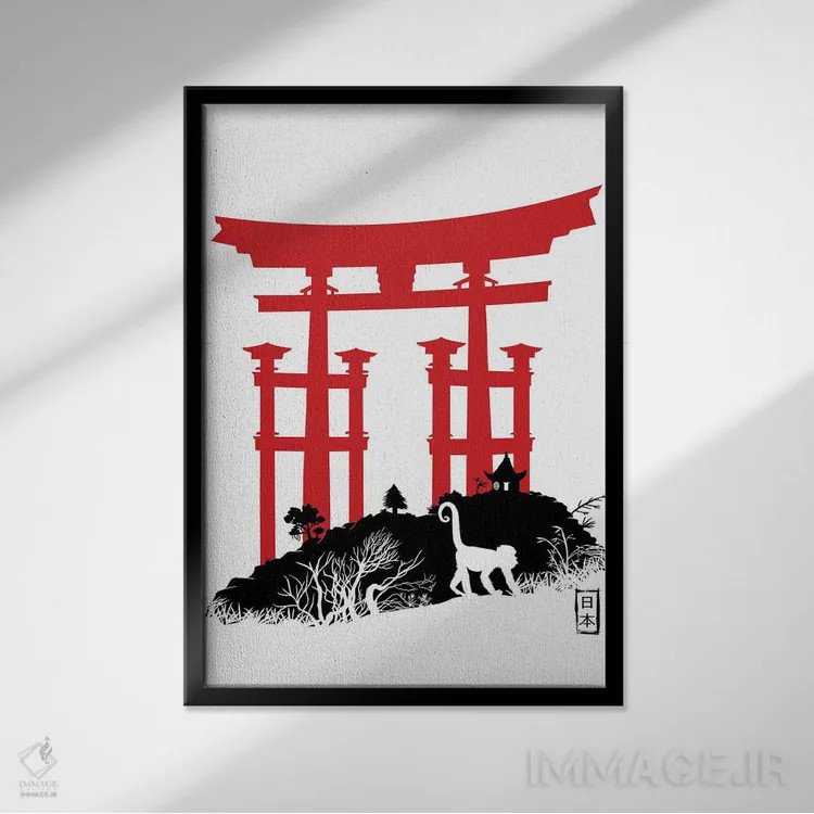 تابلو توری قرمز در ژاپن (دروازه سنتی) اثر آلبرتو پرز - نمای قابدار مشکی