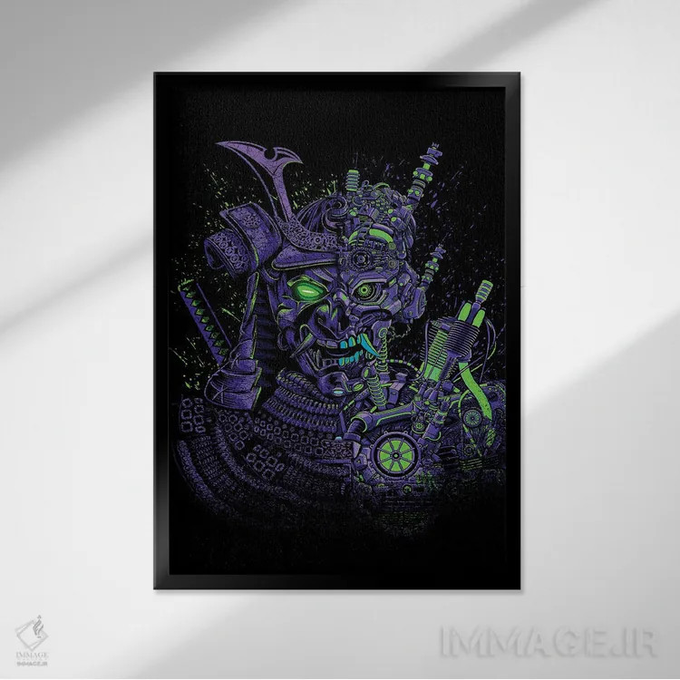 تابلو سامورایی رباتیک اثر آلبرتو پرز - نمای قابدار مشکی