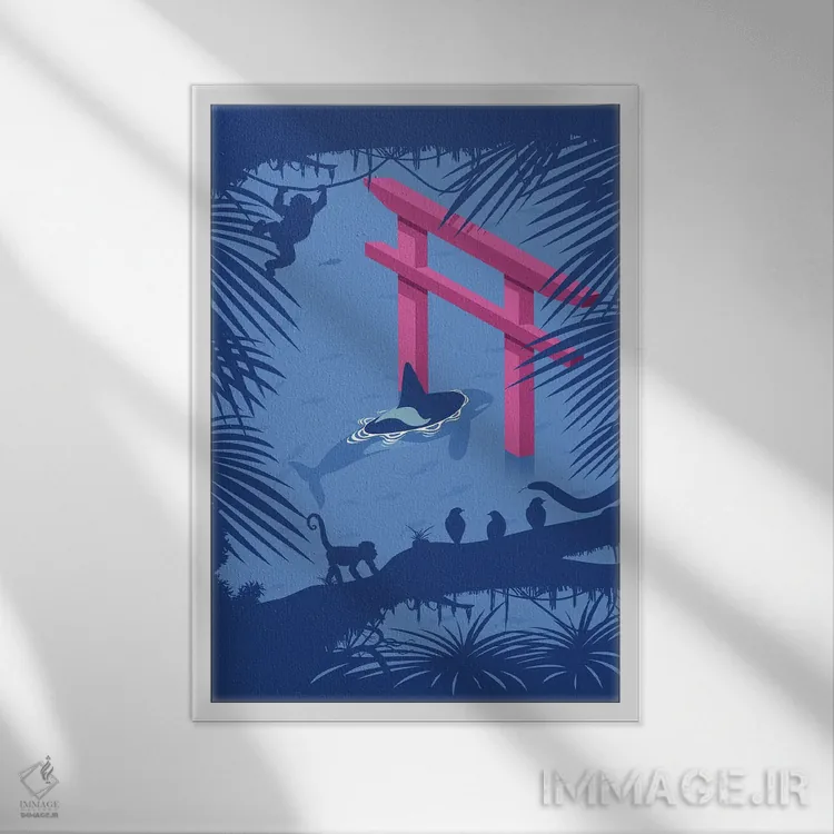 تابلو نهنگ زیر توری ژاپنی (دروازه آیینی) اثر آلبرتو پرز - نمای قابدار سفید