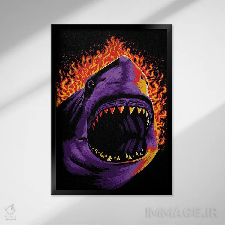 تابلو کوسه آتشین اثر آلبرتو پرز - نمای قابدار مشکی