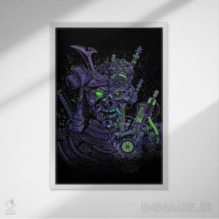 تابلو سامورایی رباتیک اثر آلبرتو پرز - نمای قابدار سفید