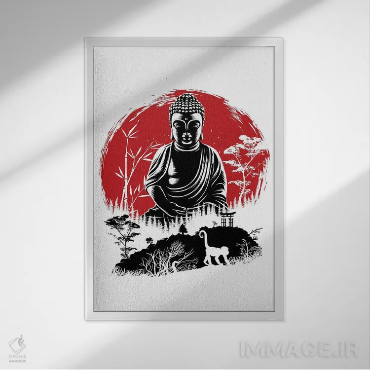 تابلو بودا زیر آفتاب اثر آلبرتو پرز - نمای قابدار سفید