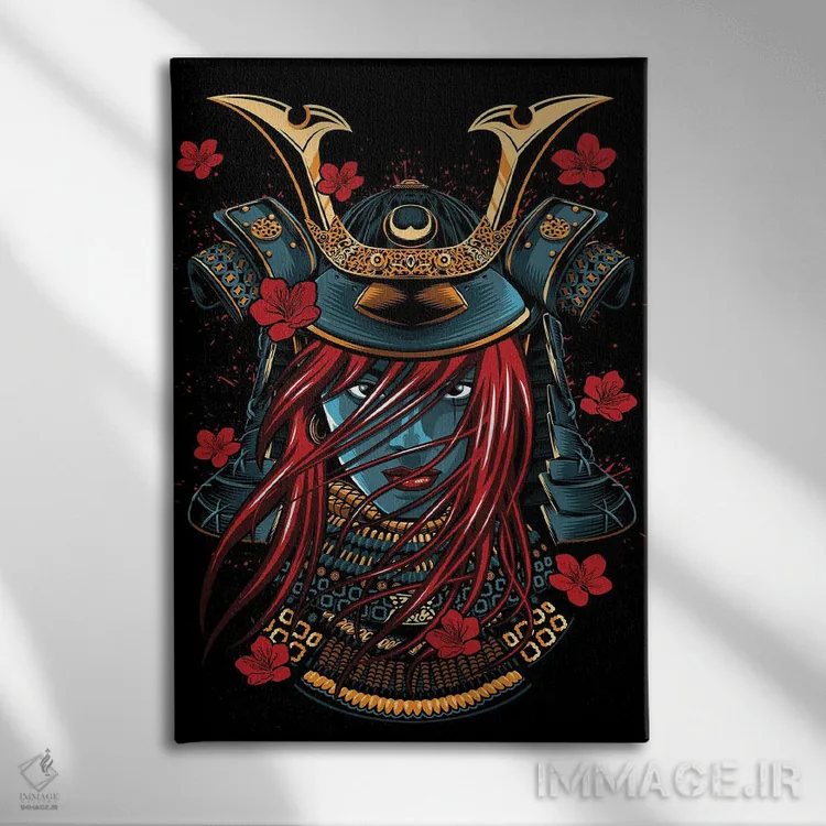 تابلو دختر سامورایی مو قرمز اثر آلبرتو پرز - نمای روبهرو روی دیوار