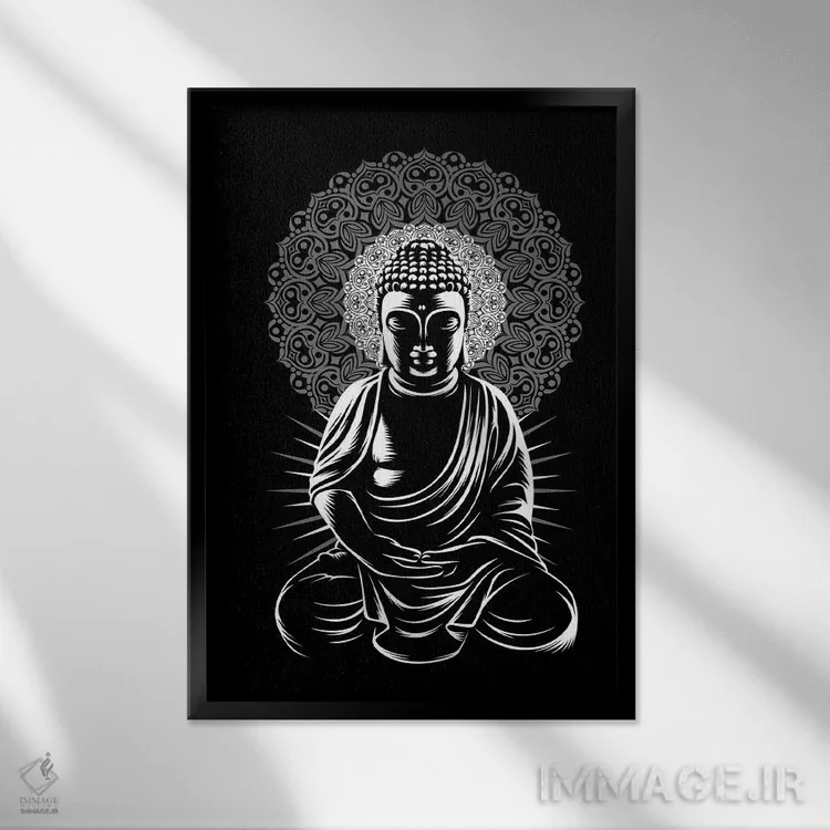 تابلو بودا در حال یوگا اثر آلبرتو پرز - نمای قابدار مشکی