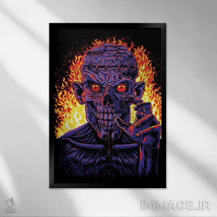 تابلو زامبی در آتش اثر آلبرتو پرز - نمای قابدار مشکی