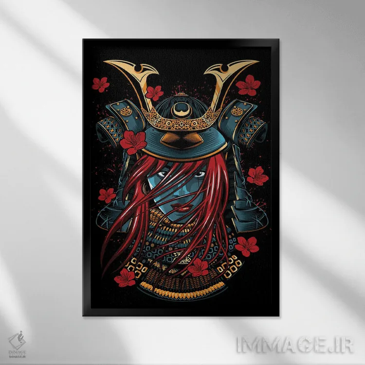 تابلو دختر سامورایی مو قرمز اثر آلبرتو پرز - نمای قابدار مشکی