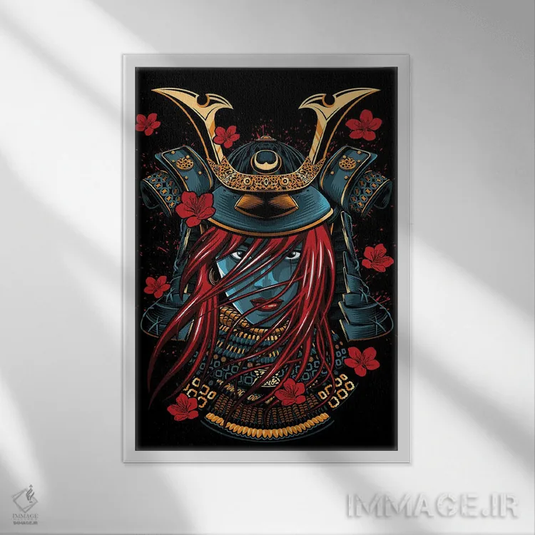 تابلو دختر سامورایی مو قرمز اثر آلبرتو پرز - نمای قابدار سفید